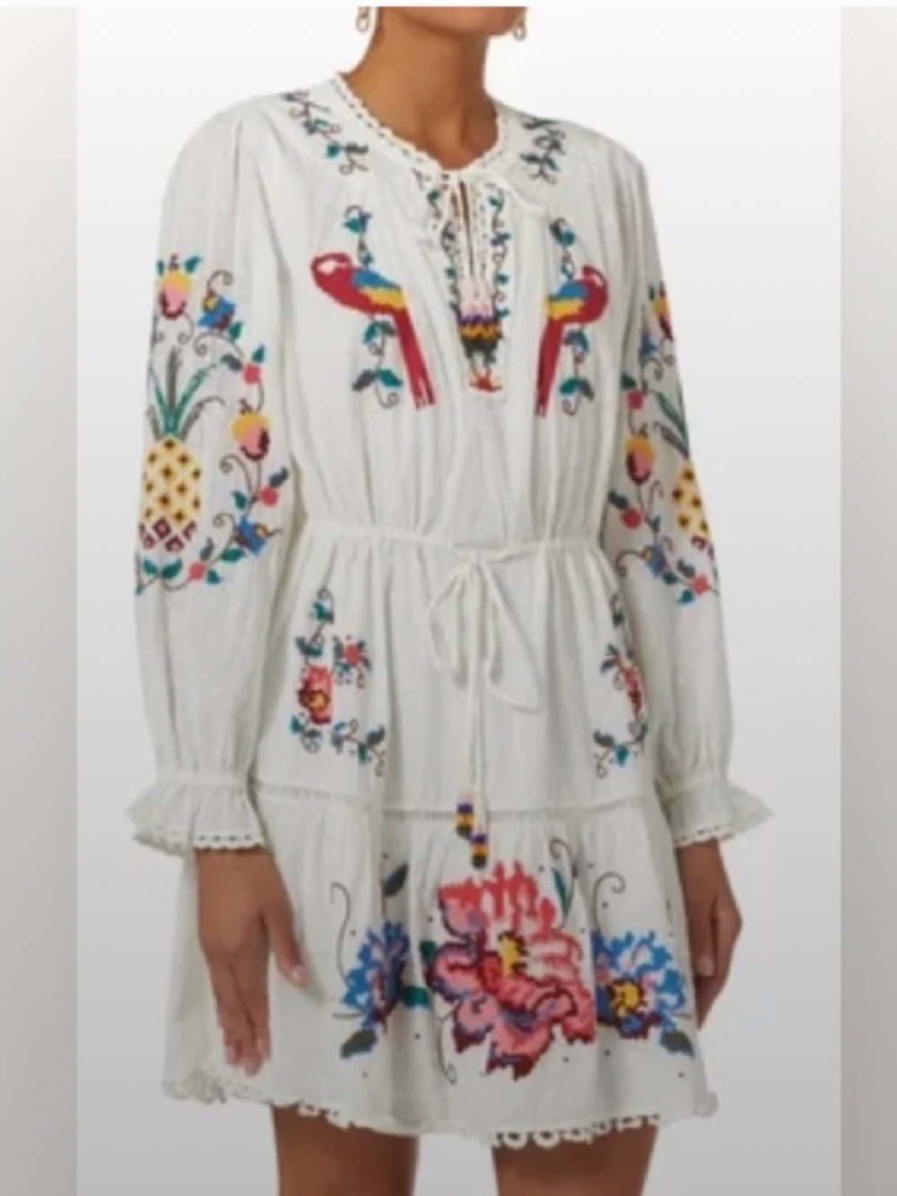 NEW! FARM Rio Macaw Cross Stitch Embroidered Mini Dress Size XS
